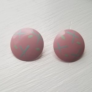 Pastel pink retro 80s painted disk studs